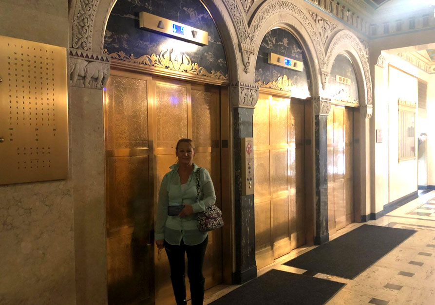 Outside a modernized elevator